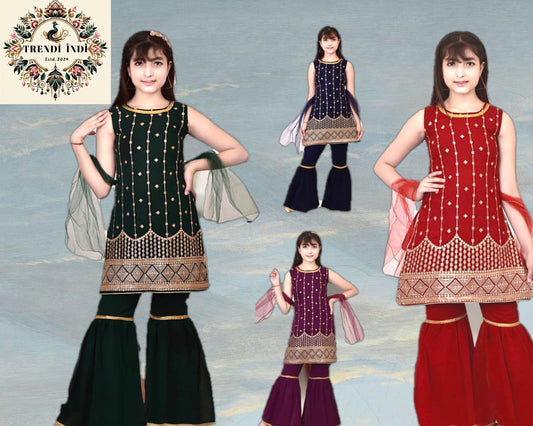Girls Sharara 3 Piece Set With Sleeves